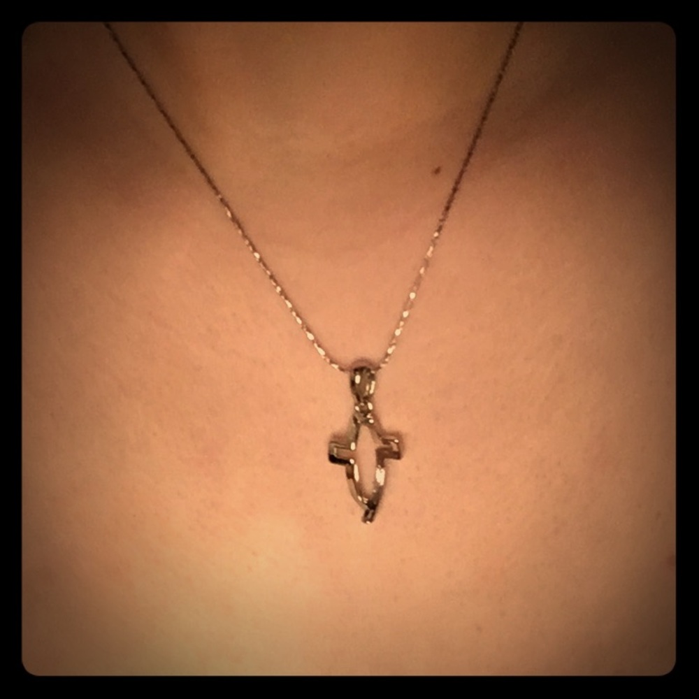 Silver cross biblical fish necklace